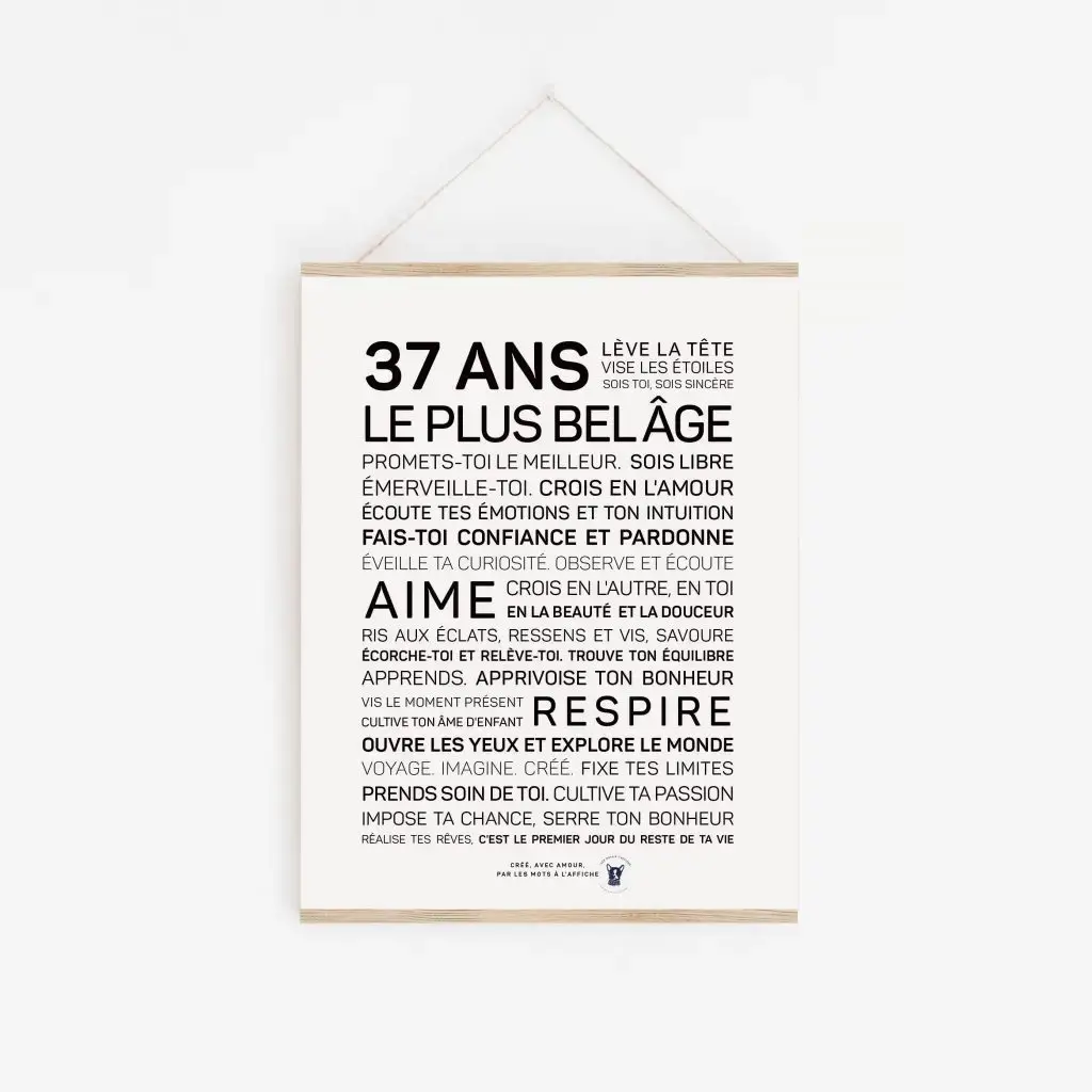 Un cadeau : une affiche en noir et blanc avec la mention 37 ans plus belle.
