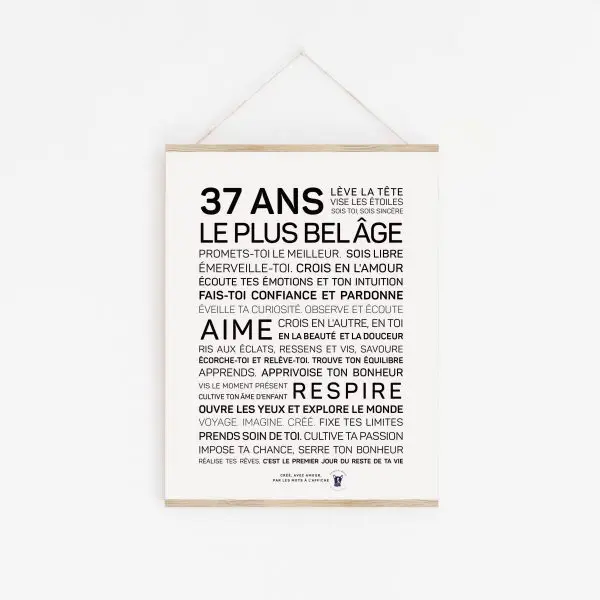 Un cadeau : une affiche en noir et blanc avec la mention 37 ans plus belle.