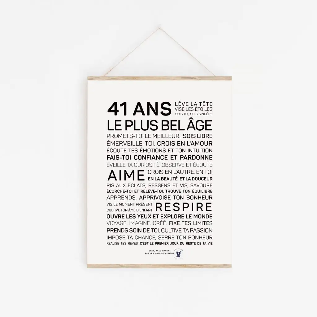 Une affiche en noir et blanc avec la mention "41 ans plus belge", un parfait cadeau 41 ans.