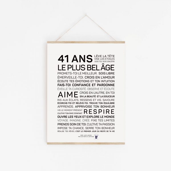 Une affiche en noir et blanc avec la mention "41 ans plus belge", un parfait cadeau 41 ans.