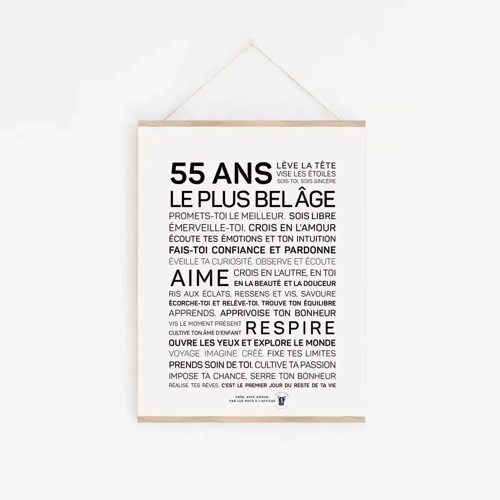 Une affiche en noir et blanc avec la mention "55 ans" plus belge", un cadeau parfait.