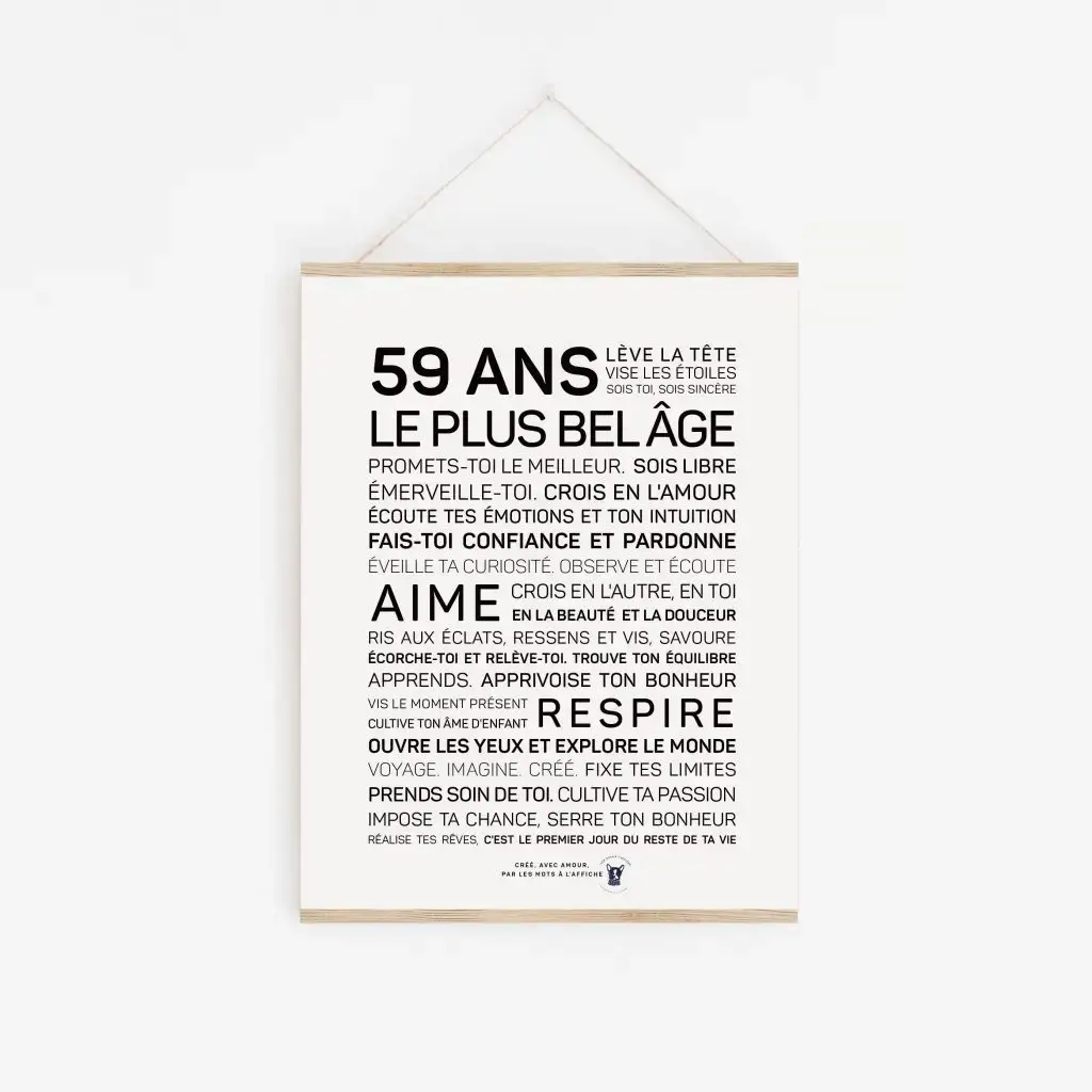Une affiche en noir et blanc avec la mention 59 ans plus belge.