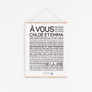 Une affiche avec la mention "a vos ou Chloé et Emma" en cadeau.