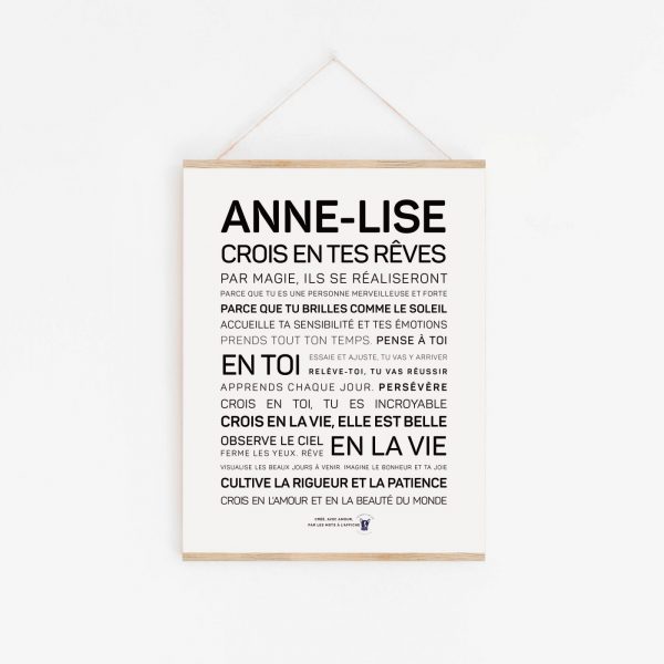 Une idée de cadeau: un poster Modèle 9 : A vous, mes enfants avec les mots Anne Lise dessus.