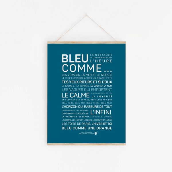 Une idée de cadeau : un poster avec les mots 'Bleu comme...' dessus.