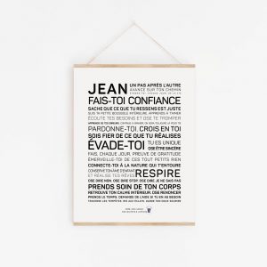 Une affiche en noir et blanc avec les mots Jean, fais-toi confiance - un cadeau parfait.