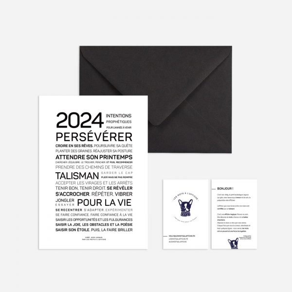 Une enveloppe noire avec le mot poétique « 2024 ».