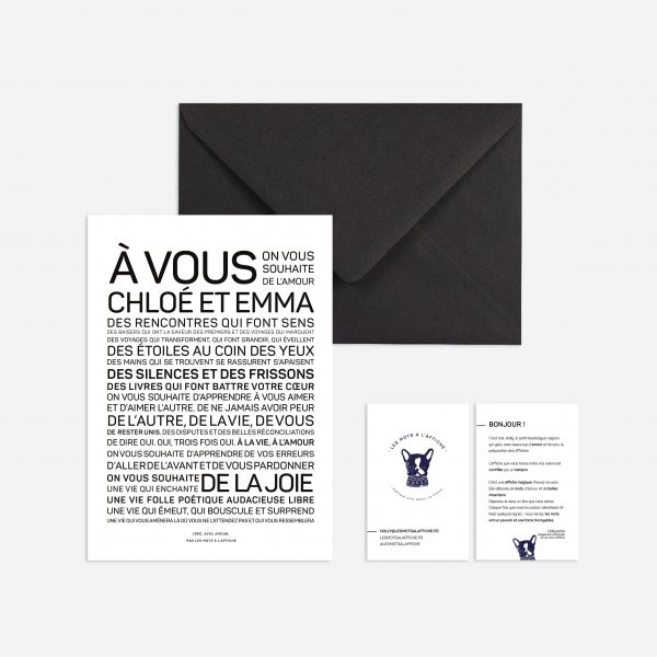 Une enveloppe cadeau en noir et blanc avec les mots a vos Chloé et Emma.