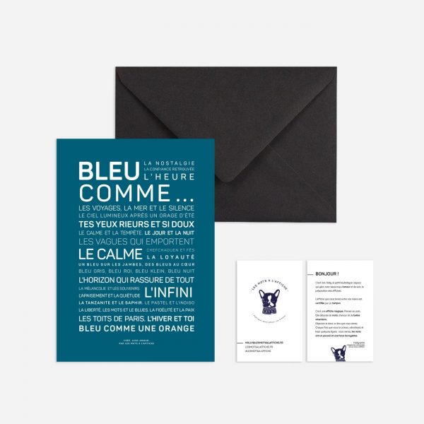 Une enveloppe bleue avec la mention « Bleu comme cadeau ».