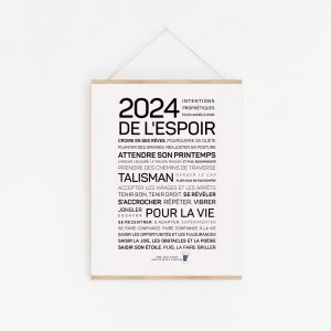 Une affiche avec les mots poétiques "2024 de l'espoir".