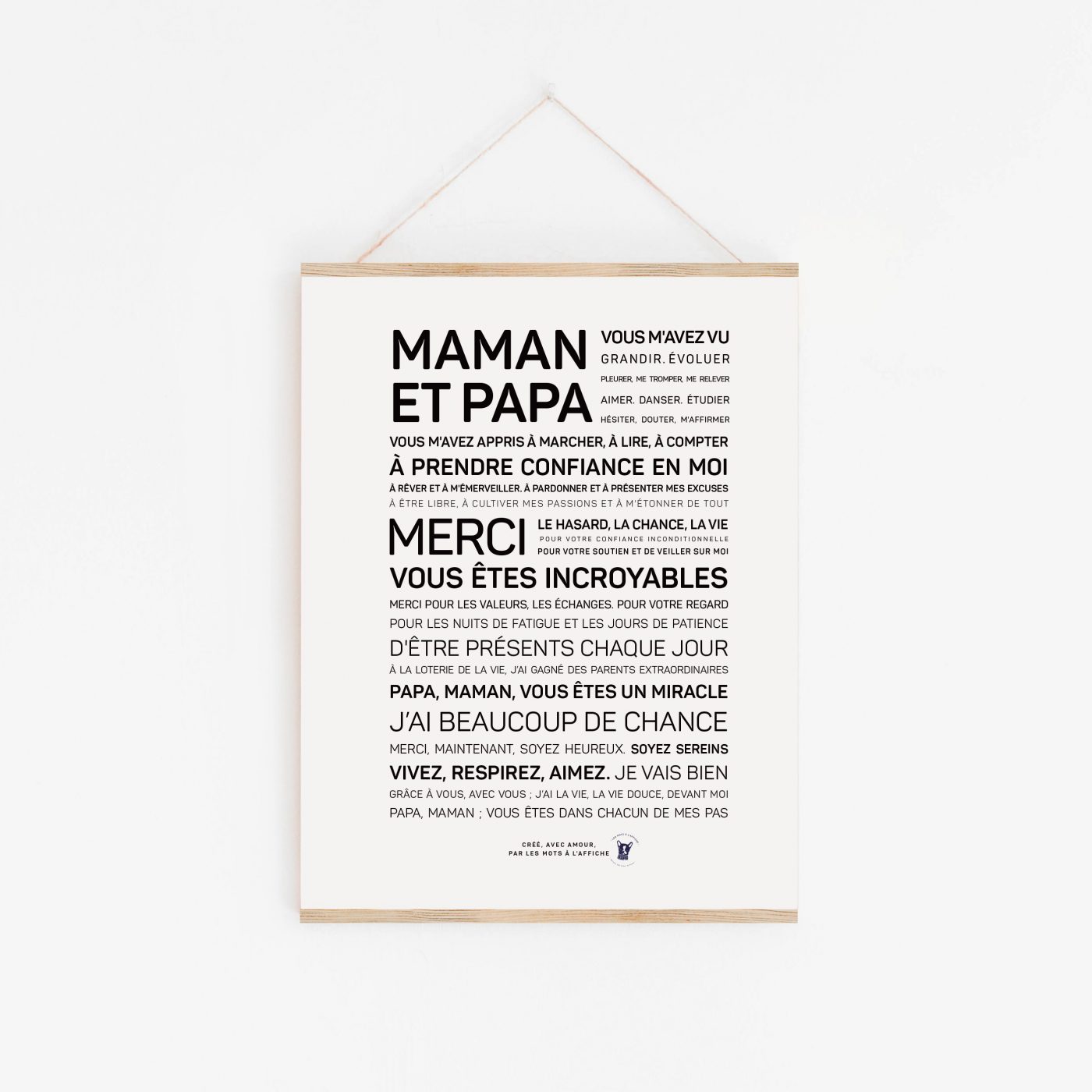 Affiche Maman et papa (parents) - poster avec du texte et des messages  inspirants