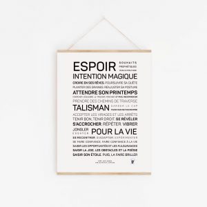 Une affiche avec le mot Espoir en noir et blanc, une parfaite idée de cadeau.