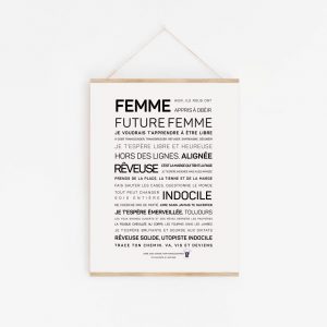 Une idée cadeau : une affiche avec les mots 'Femme, future femme' - Parisianavores.