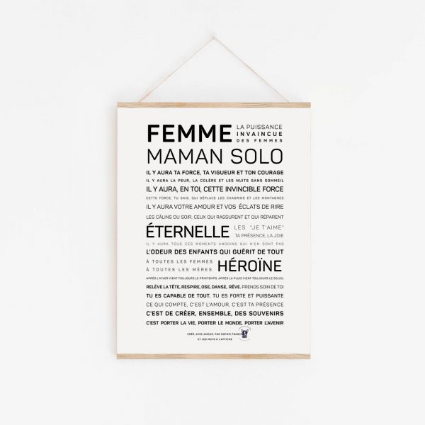 Une idée cadeau : un poster avec les mots 'femme maman solo' dessus.