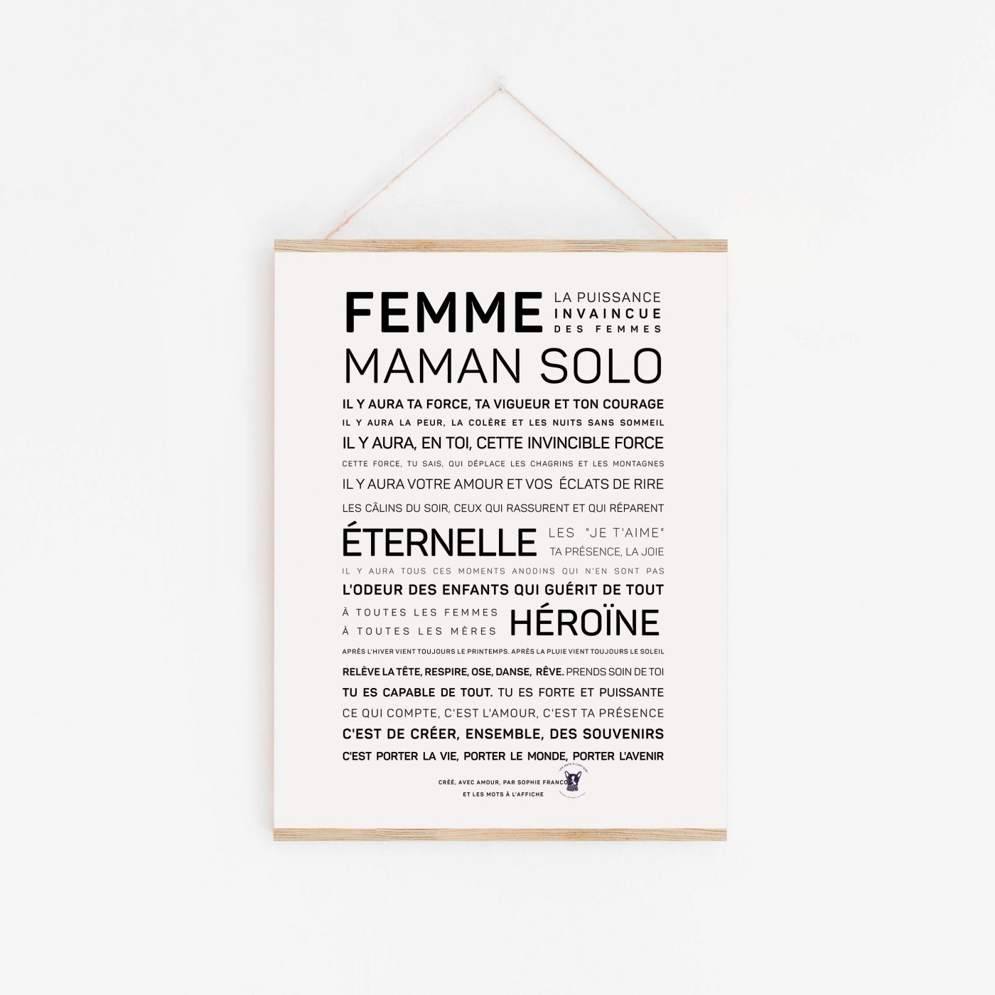 Affiche Femme, maman solo - Sophie Franco - poster avec du texte et des  messages inspirants