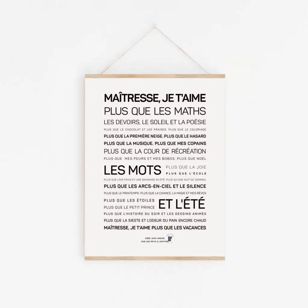 Une affiche en noir et blanc avec les mots « matelas, j'aime », « paris » et « idée cadeau ».