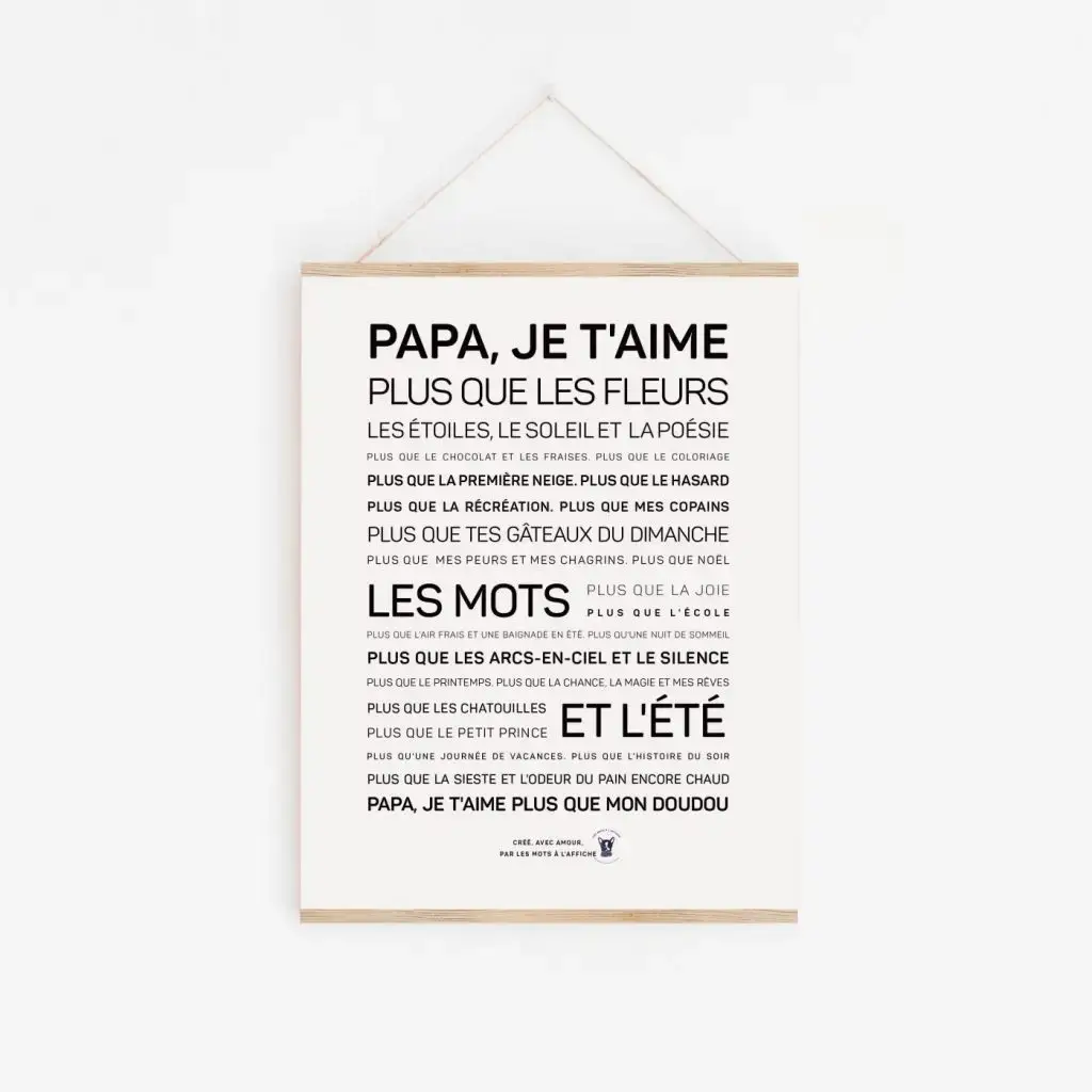 Une affiche avec la mention "Maître, je t'aime plus que des maths" en noir et blanc, une idée cadeau idéale.