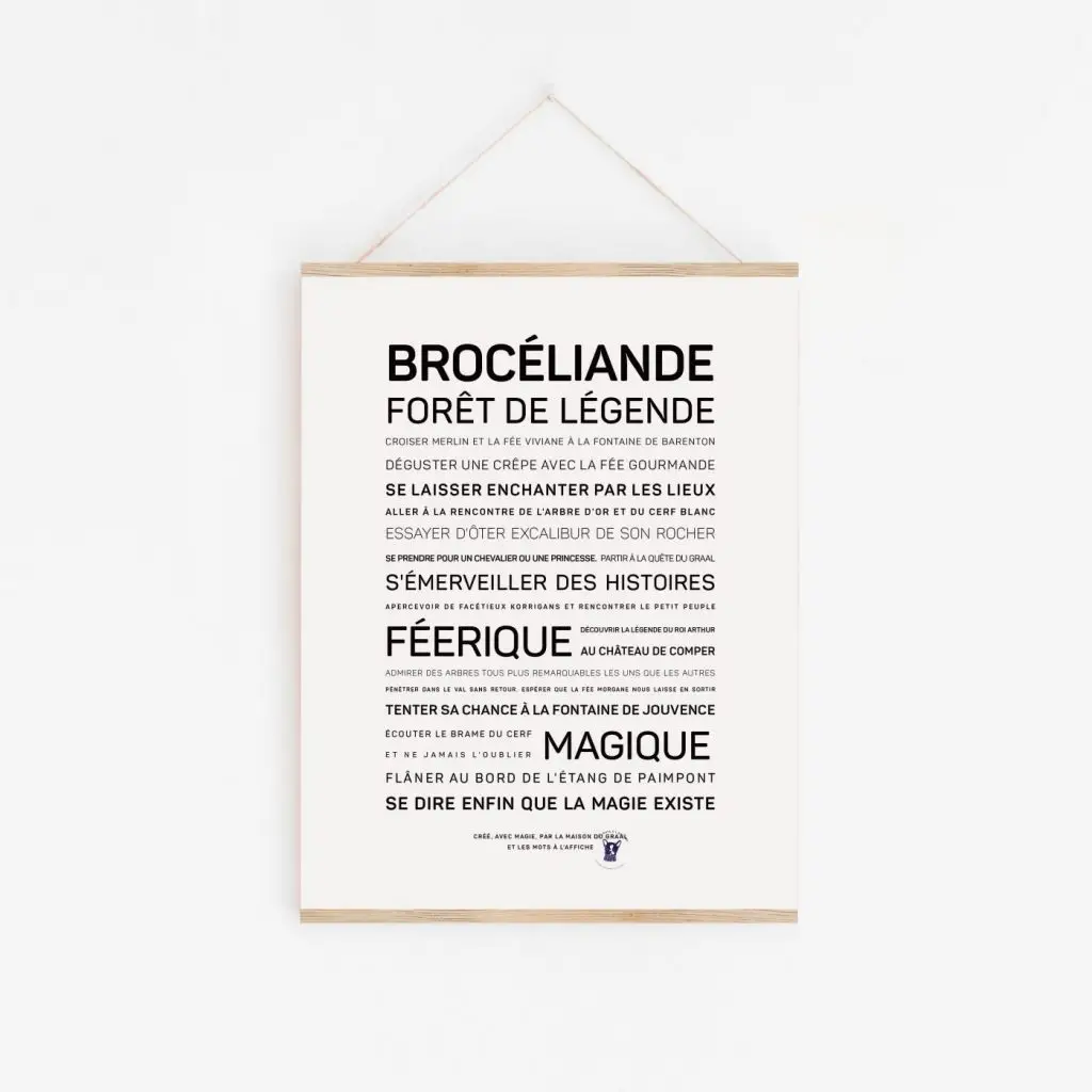 Une affiche en noir et blanc avec la mention "Brocelande Fort de Legende", une idée cadeau.
