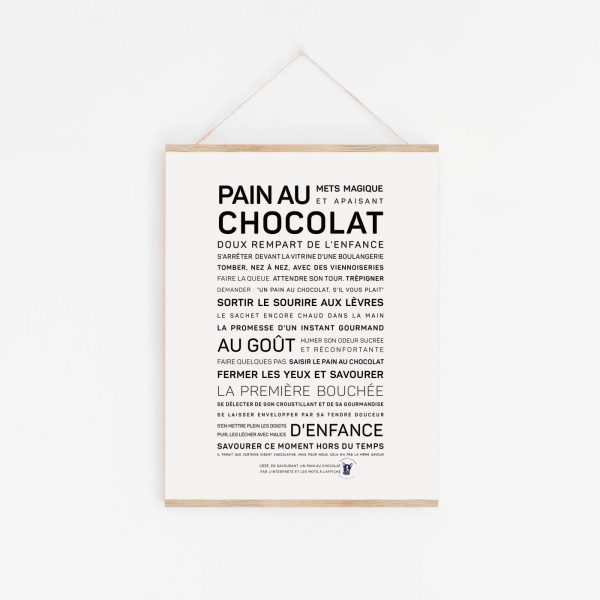 Une affiche avec la mention « pain au chocolat », une idée cadeau.
