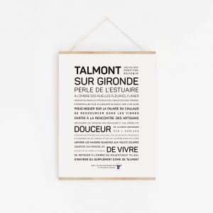 Une affiche en noir et blanc avec la mention "Talmont sur Gironde" - une idée cadeau.