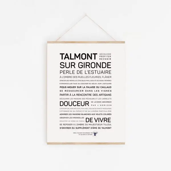 Une affiche en noir et blanc avec la mention "Talmont sur Gironde" - une idée cadeau.