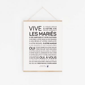 Une affiche en noir et blanc avec les mots "Vive les mariés", un idéal Vive les mariés.
