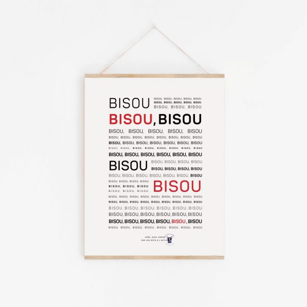 Une affiche avec le nom du produit "Mantra : Bisou".