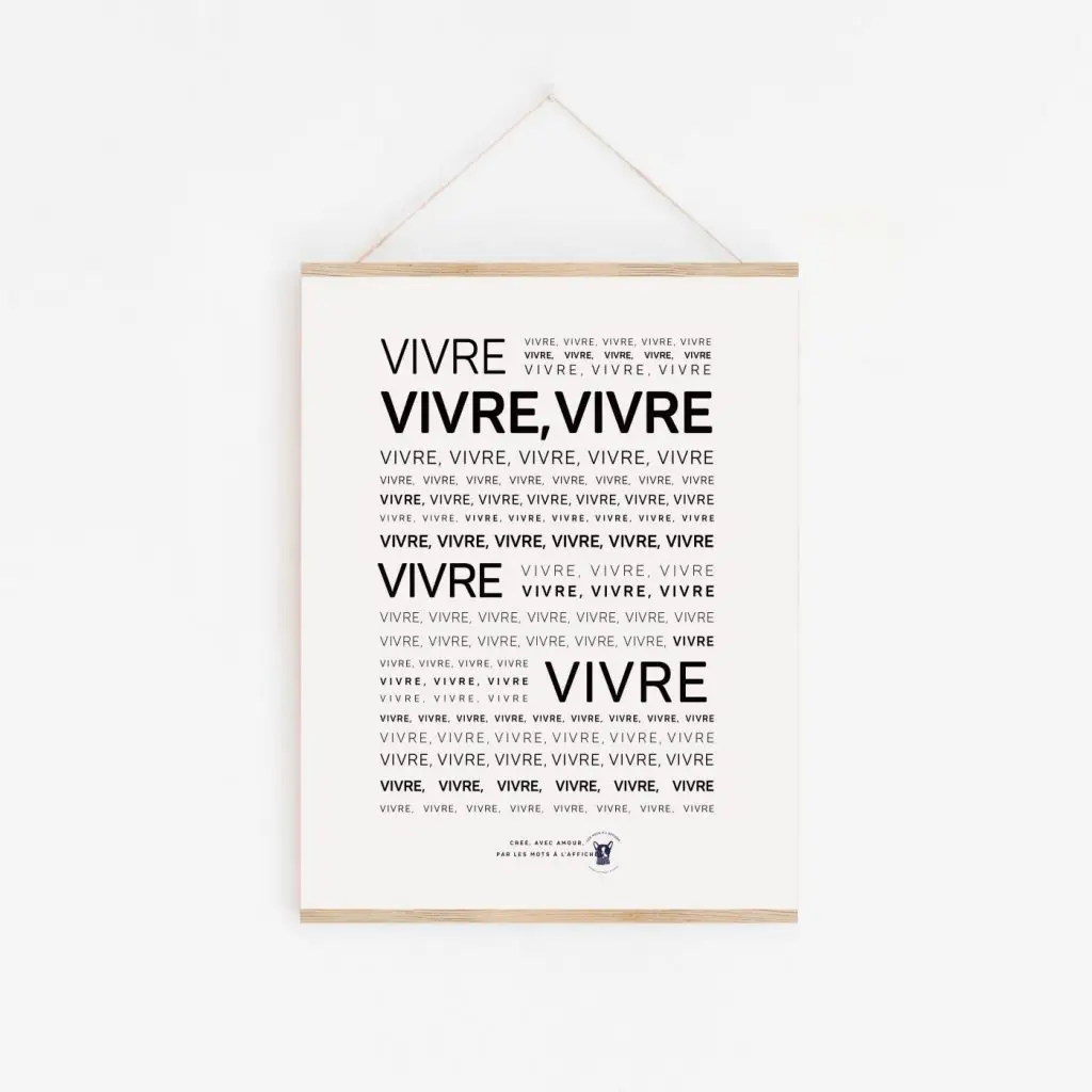 Une affiche Mantra : Vivre en noir et blanc avec les mots wire wire.