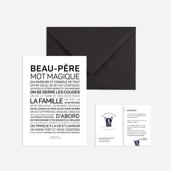 Une enveloppe en noir et blanc avec la mention Petit-fils - pré mot magique.