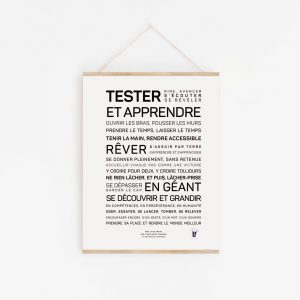 Une affiche avec les mots poétiques « Tester et apprendre (éducation).