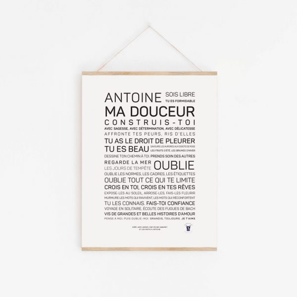Une idée cadeau littéraire : une affiche avec les mots "Antoine, ma douceur".