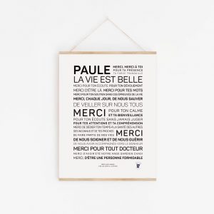 Une affiche en noir et blanc, une idée cadeau littéraire, avec la mention "Paule, la vie est belle.