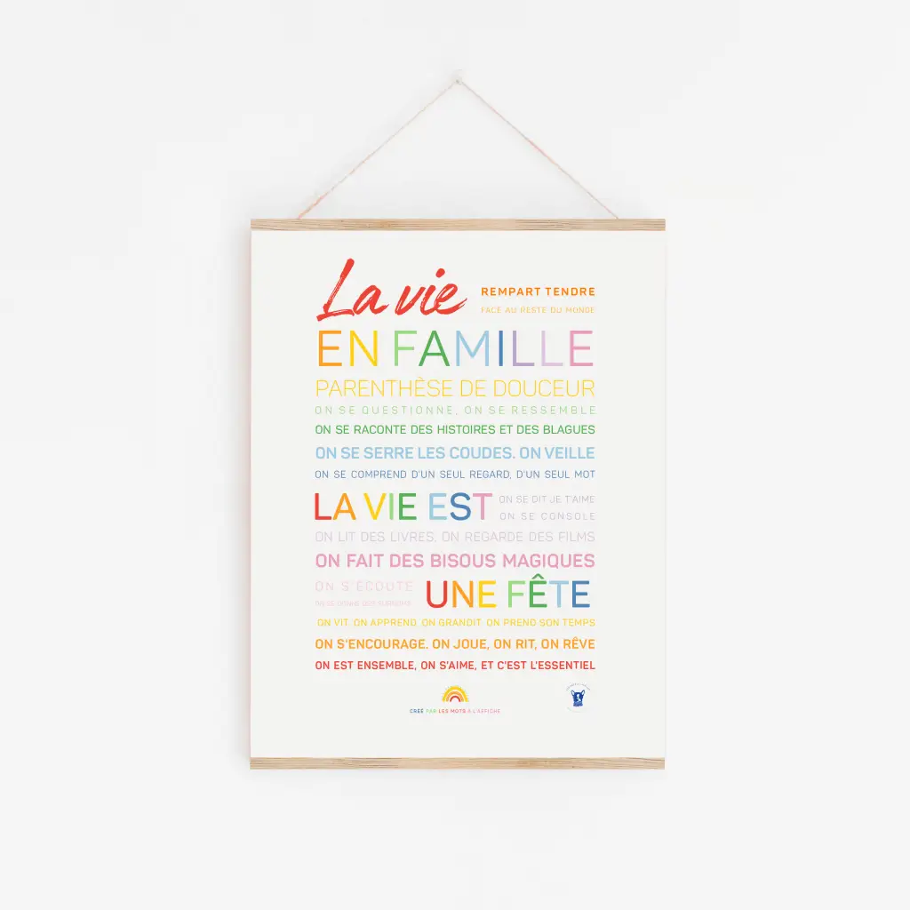 Une affiche La vie en famille colorée et joyeuse