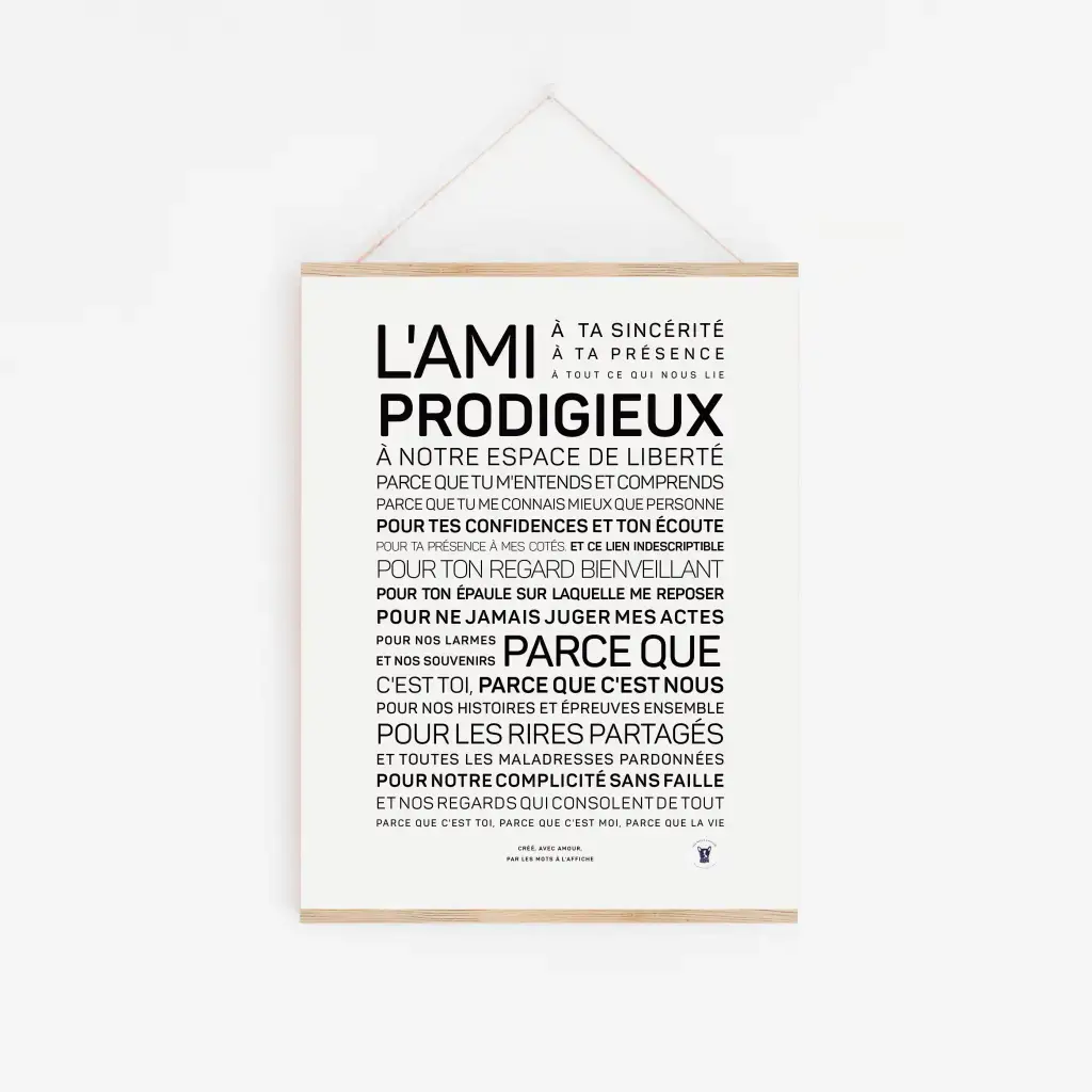 Une affiche en noir et blanc avec les mots L'ami prodigieux