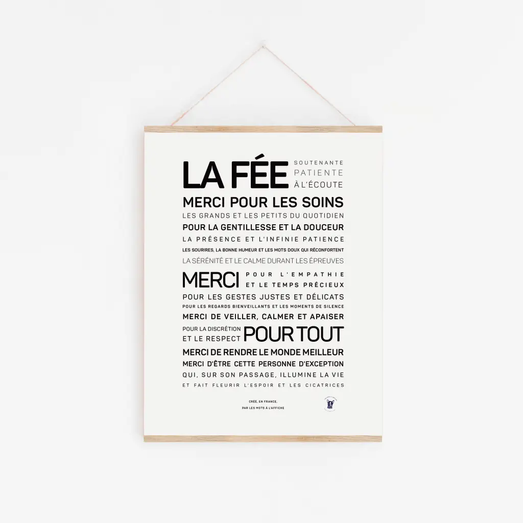 Une affiche blanche intitulée « L'équipe géniale » avec un texte français remerciant une infirmière, énumérant des traits comme la gentillesse, la patience et le soutien en lettres noires audacieuses - un cadeau parfait pour montrer votre appréciation.