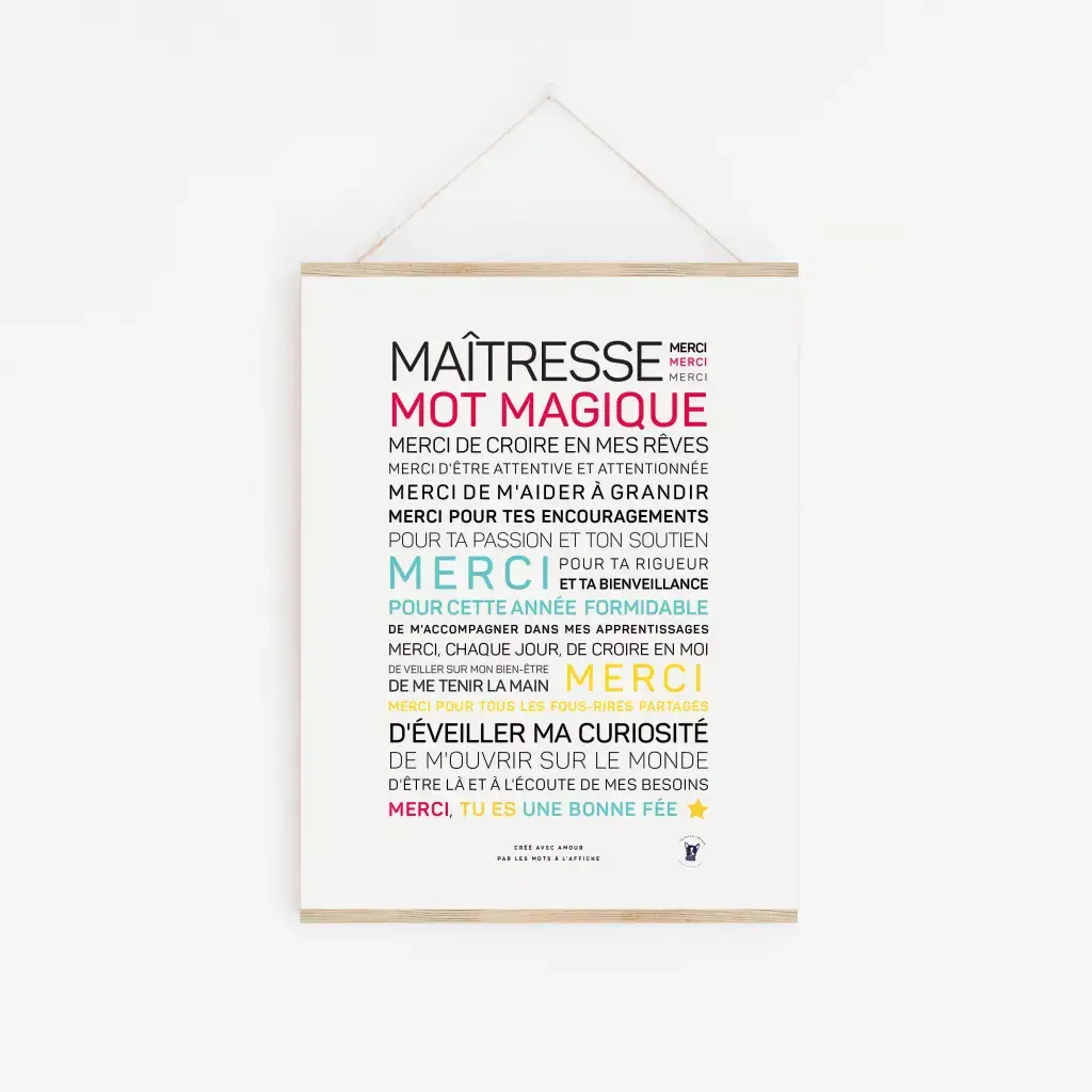 « Maîtresse, mot magique » est une affiche colorée avec des phrases d’appréciation en français – un cadeau parfait pour exprimer sa gratitude et ses encouragements à un enseignant de manière dynamique.