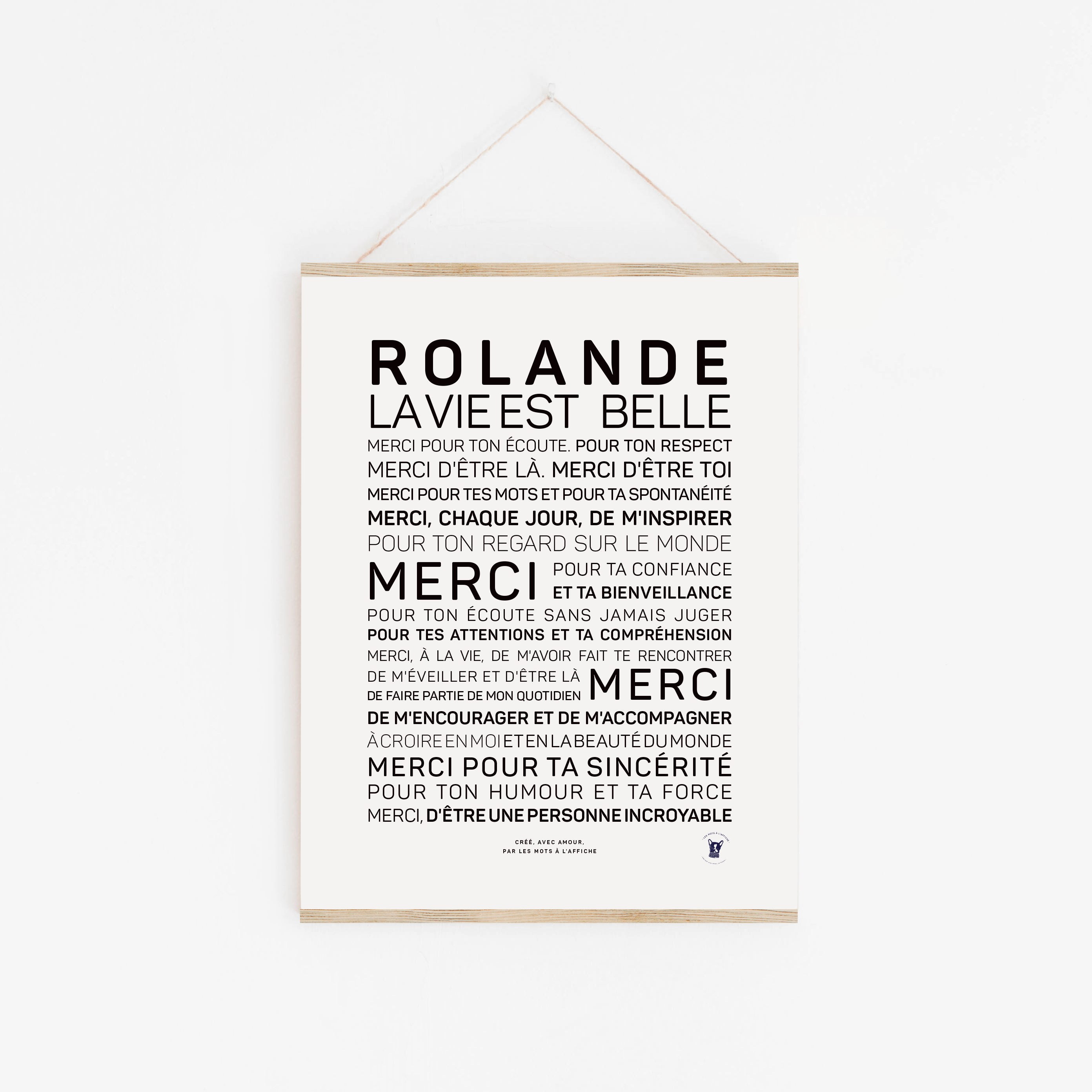 Affiche cadeau prénom Rolande, la vie est belle - Les mots à l'affiche
